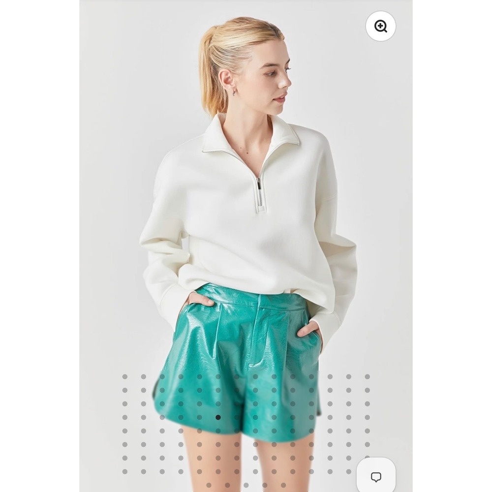 Grey Lab Jade Green Faux Leather Pleated Shorts High Waist Size L